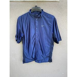 Nike Dri Fit Button Snap Shirt Size S Small Blue Satin
